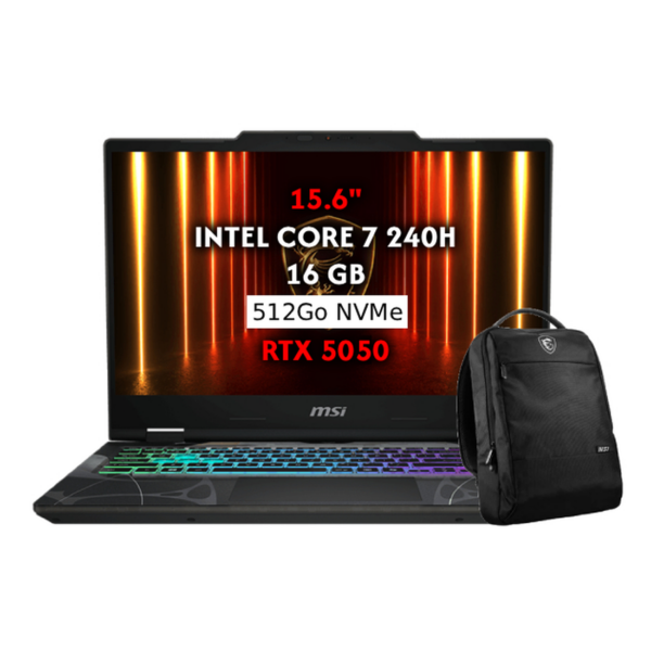 PC PORTABLE MSI CYBORG 15 B2RWEKG-094MA 15.6"FHD/INTEL CORE 7 240H/RTX5050/16Go/512Go